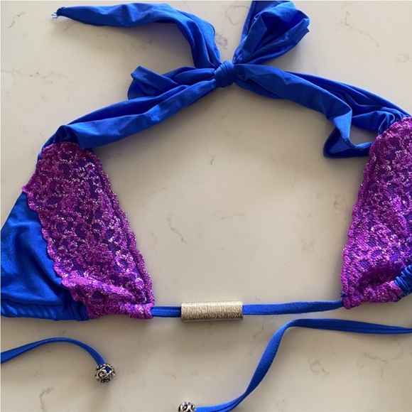 Beach Bunny lace triangle top purple blue sapphire - Picture 7 of 7